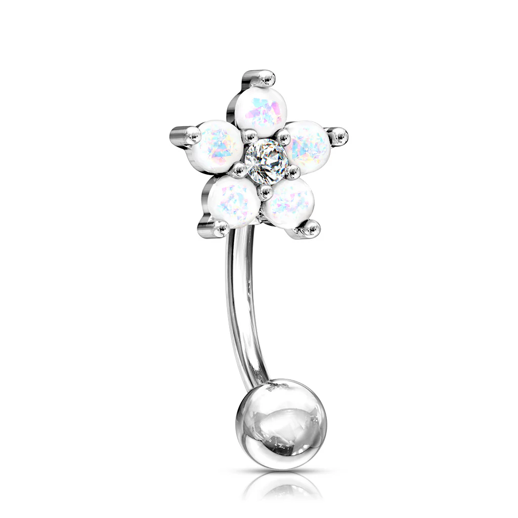 CZ With Opal Glitter Flower Curve Barbells Eyebrow Ring Rook Snug Piercing - Image 3
