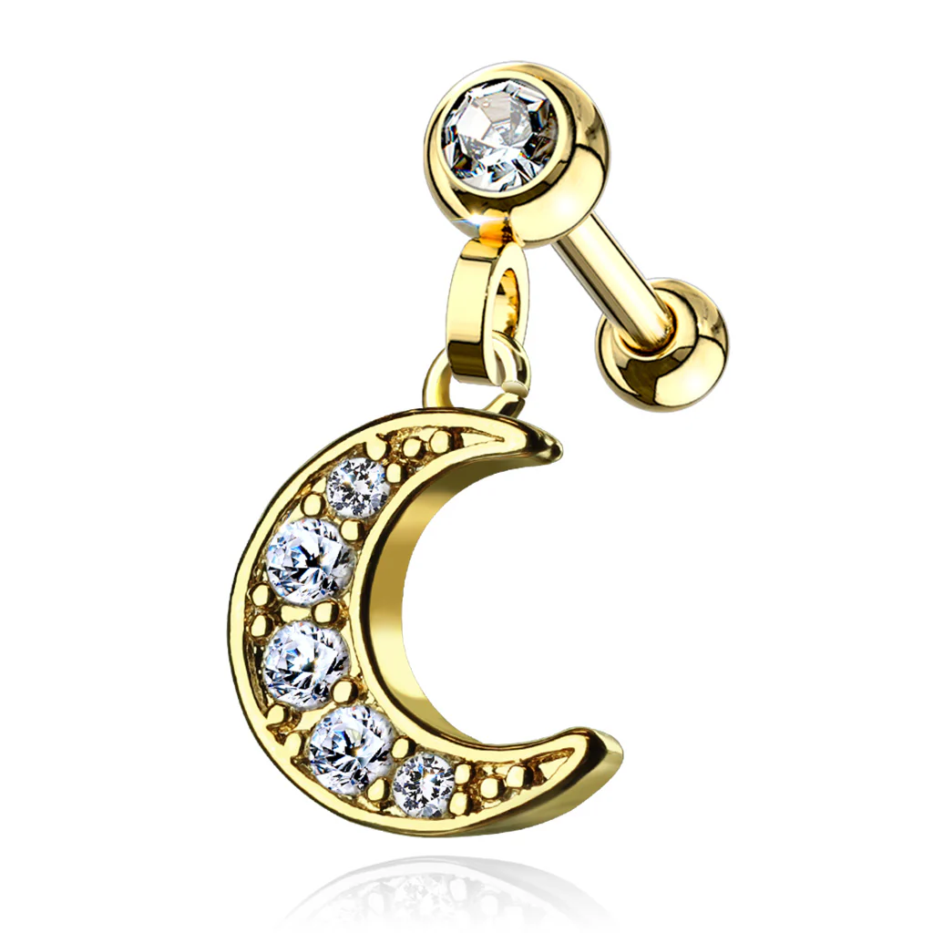 Crescent Moon Dangle Ear Cartilage Helix Daith Tragus Studs Earrings - Image 3