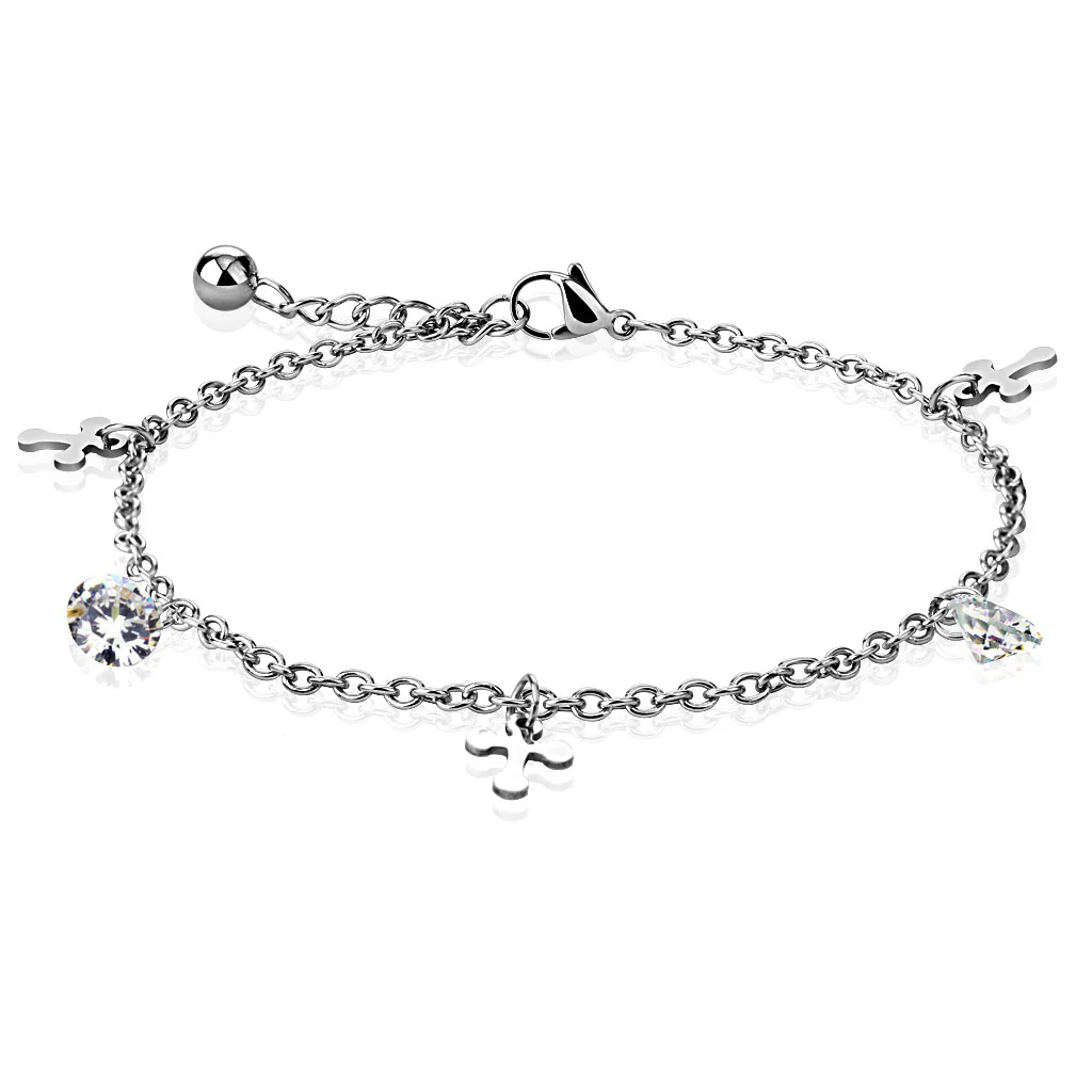 Cross And CZ Charm 316L Stainless Steel Gold Chain Anklet / Bracelet - Image 3