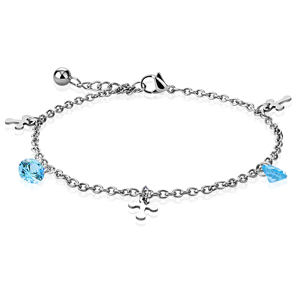 Cross And CZ Charm 316L Stainless Steel Gold Chain Anklet / Bracelet - Image 4