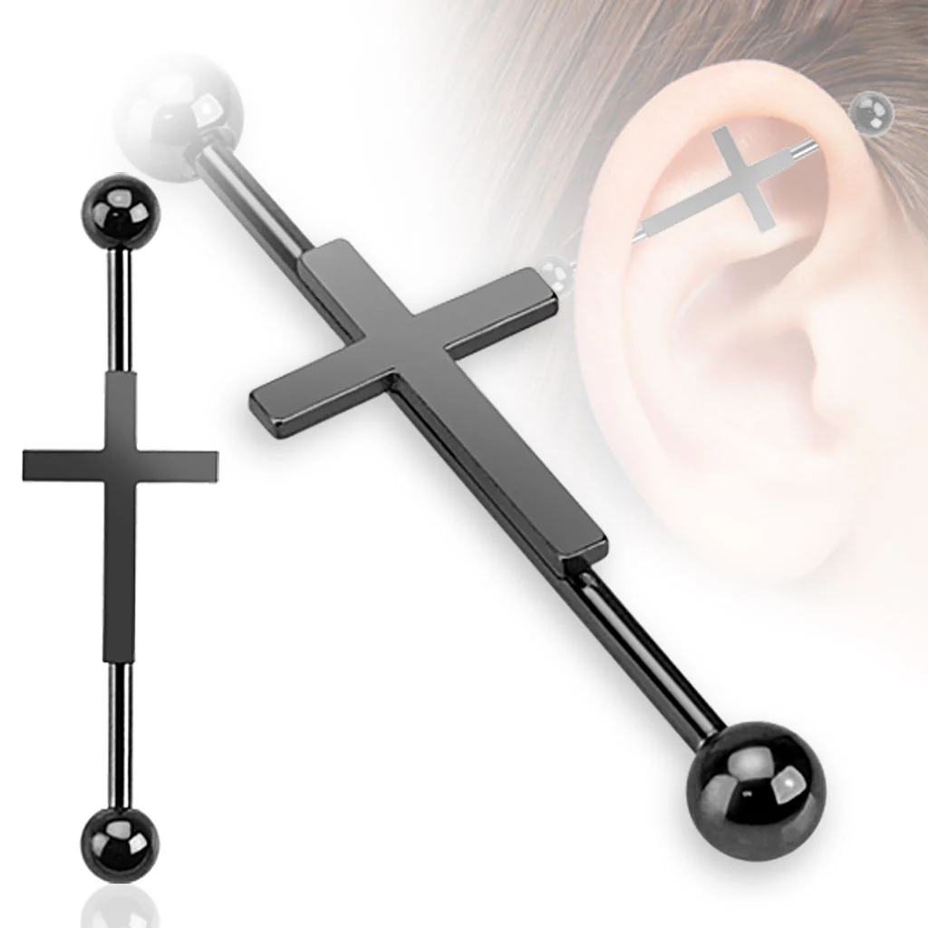 Cross Centered 316L Surgical Steel Industrial Barbells - Image 3