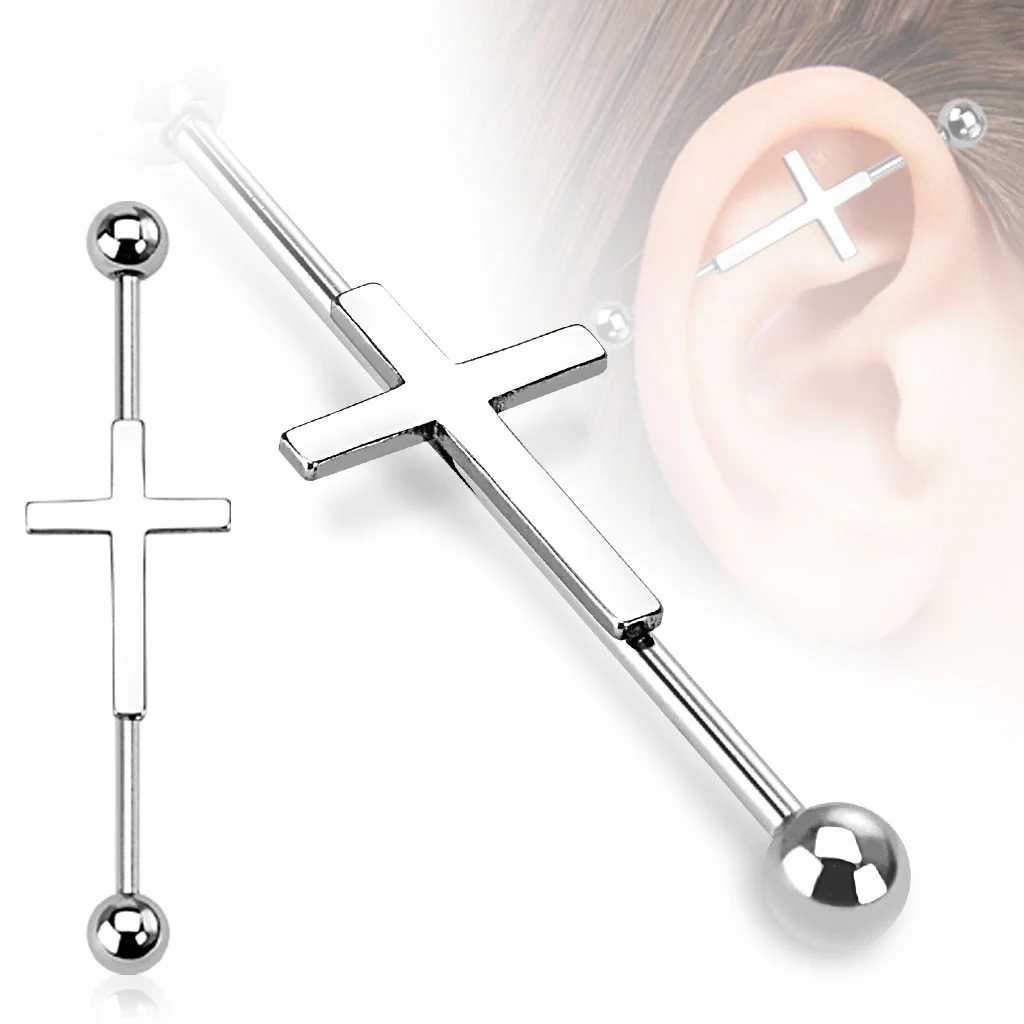 Cross Centered 316L Surgical Steel Industrial Barbells - Image 4