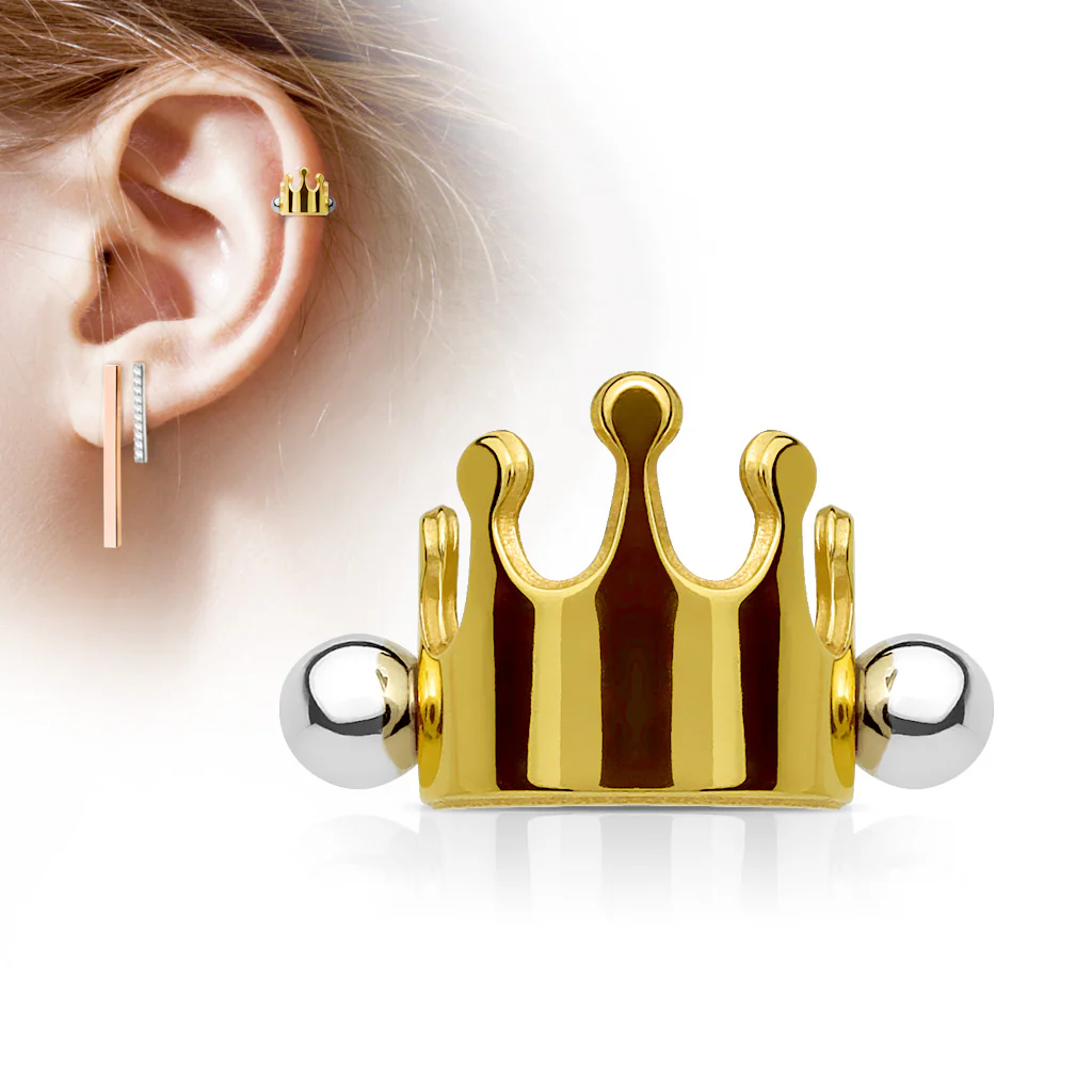 Crown Ear Cartilage Helix Cuff Barbells - Image 2