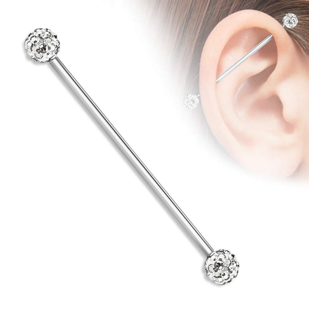 Crystal Paved Ferido Balls Surgical Steel Industrial Barbells - Image 3