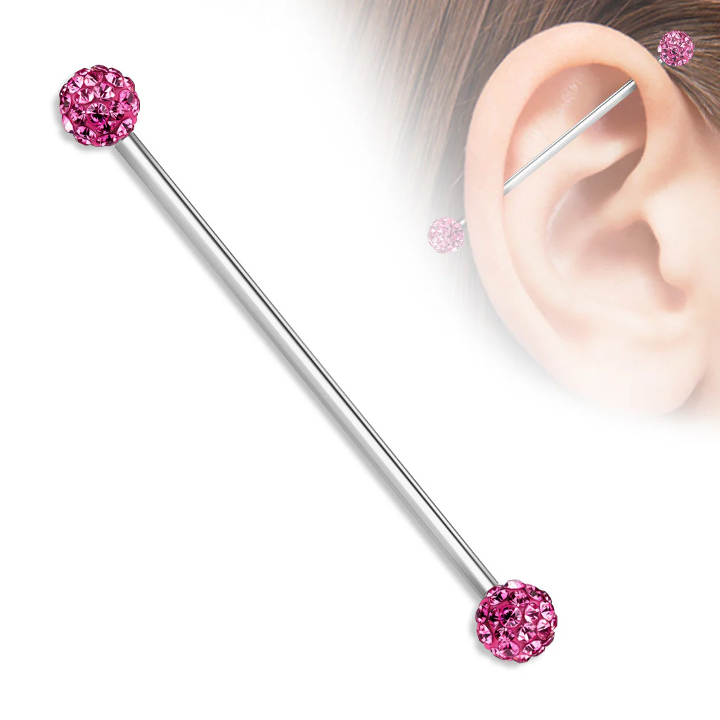 Crystal Paved Ferido Balls Surgical Steel Industrial Barbells - Image 4