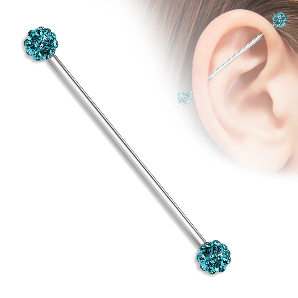 Crystal Paved Ferido Balls Surgical Steel Industrial Barbells - Image 5