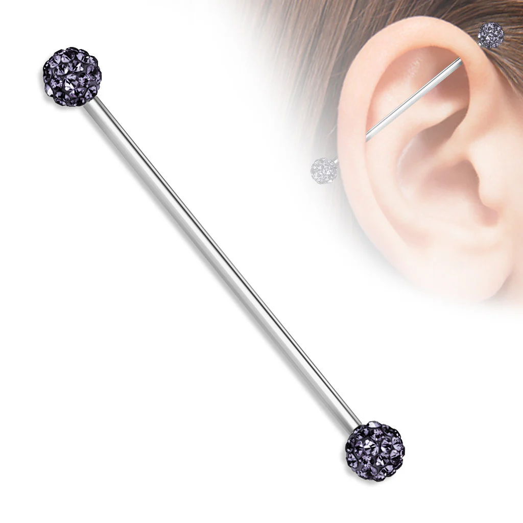 Crystal Paved Ferido Balls Surgical Steel Industrial Barbells - Image 7