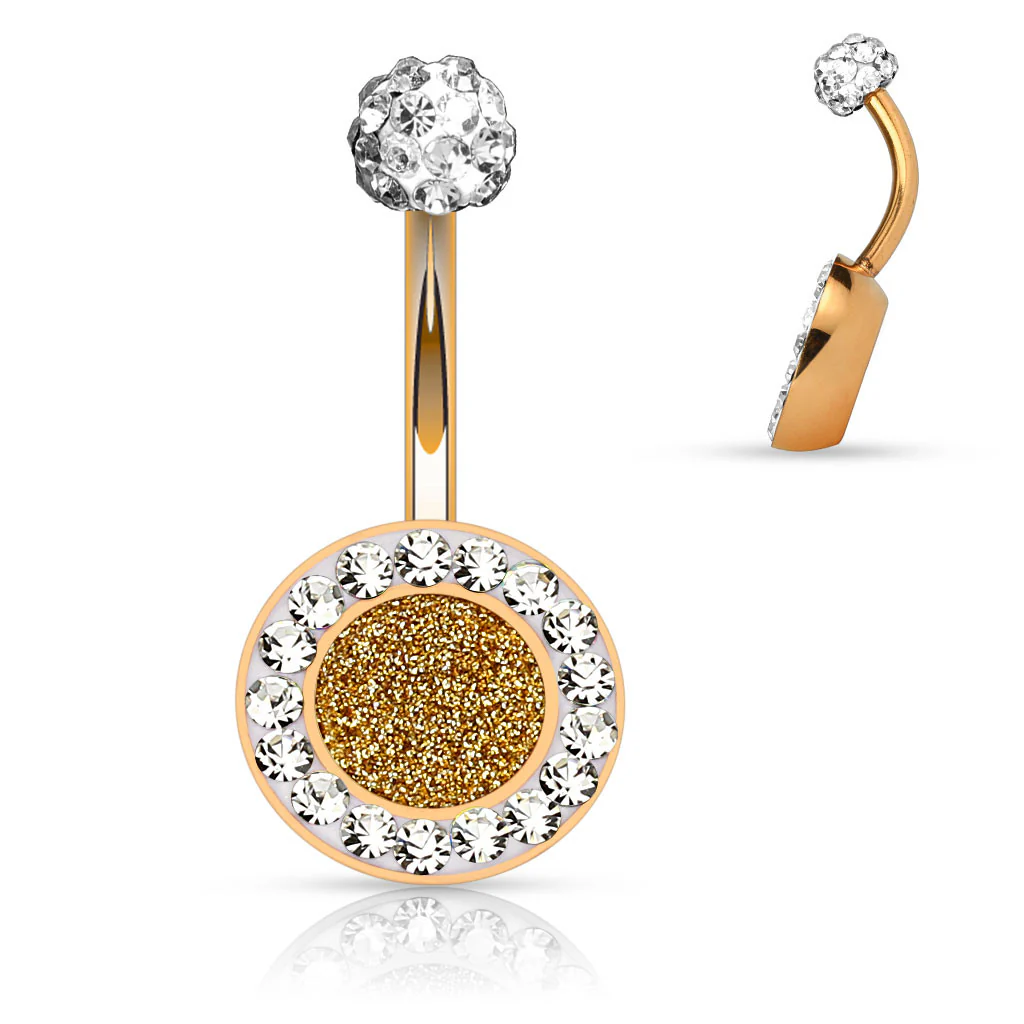 Crystal Paved Round Surgical Steel Navel Belly Button Rings - Image 4