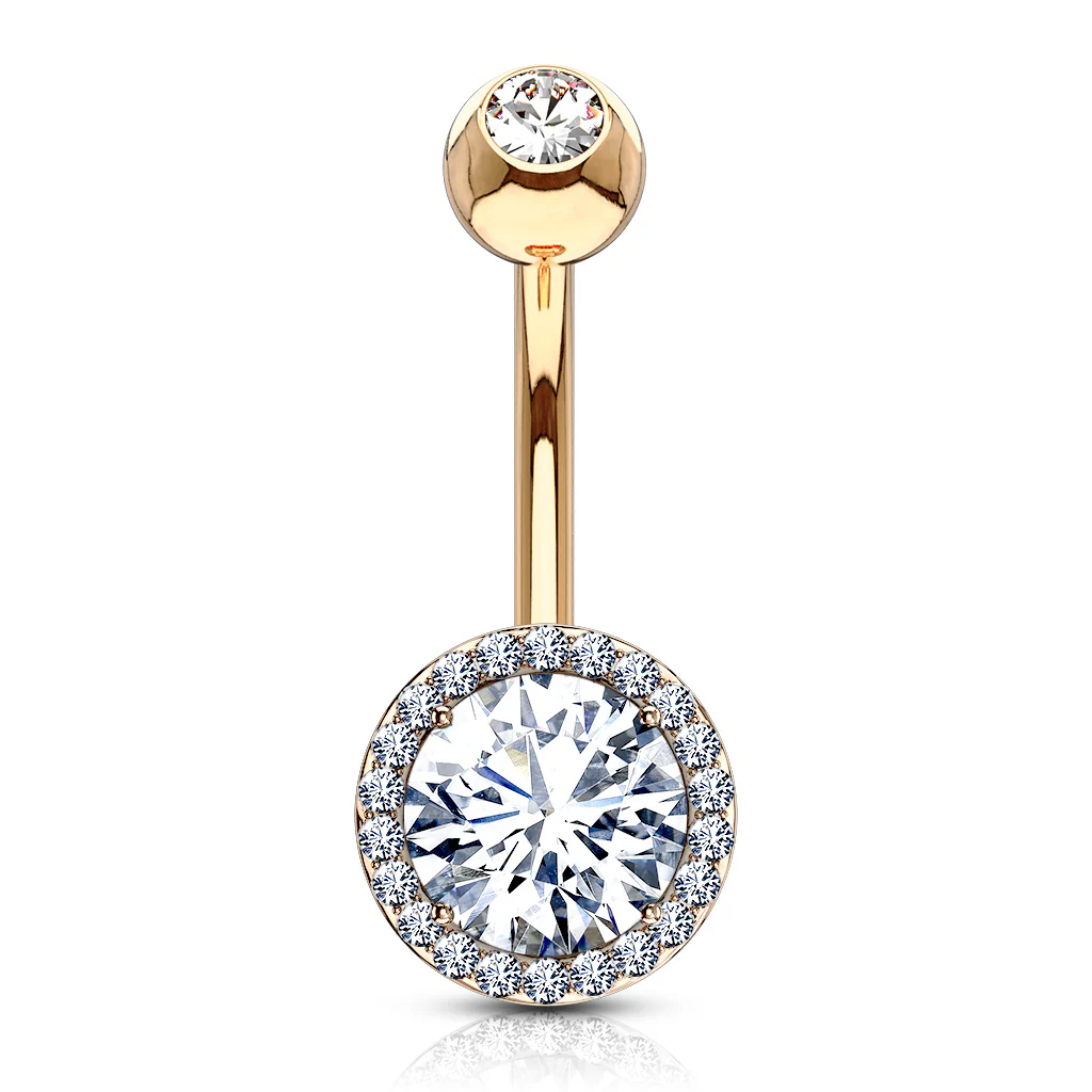 Classic Prong Set CZ Center Double Tier Navel Belly Button Ring - Image 3