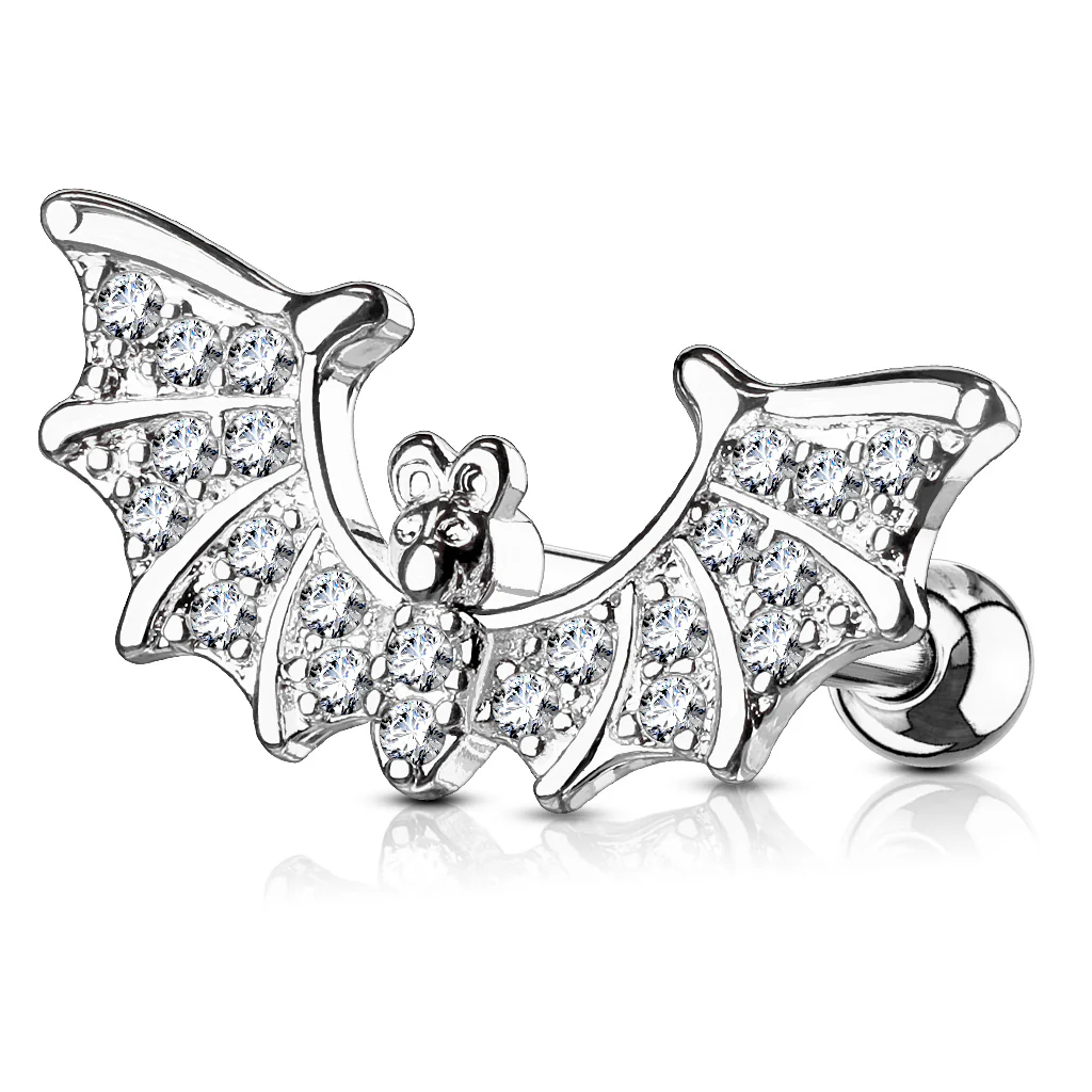 CZ Bat Wings Ear Cartilage Helix Daith Tragus Studs Earrings - Image 2