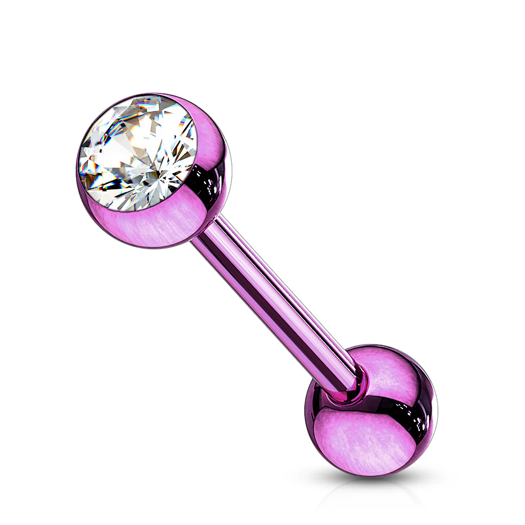 Press Fit CZ Ball Titanium IP Surgical Steel Barbell Tongue Rings - Image 2