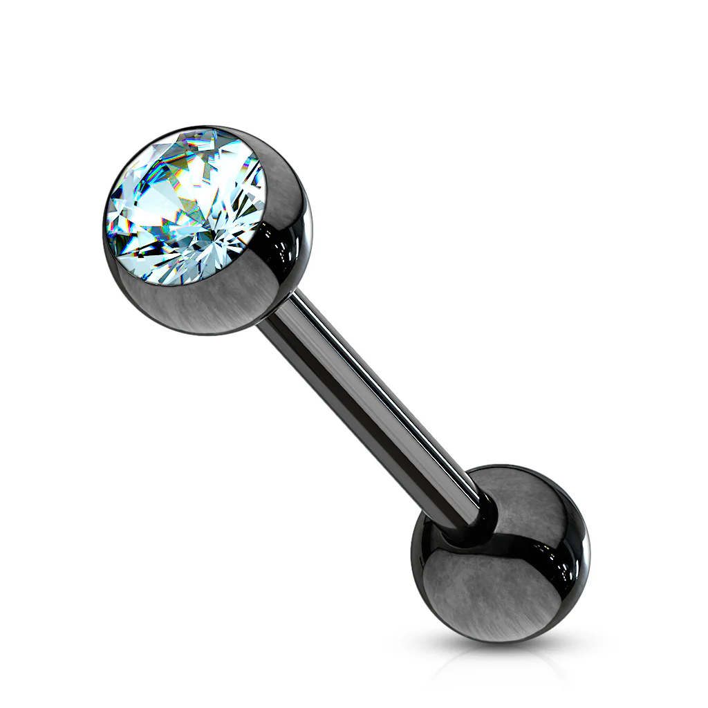 Press Fit CZ Ball Titanium IP Surgical Steel Barbell Tongue Rings - Image 3