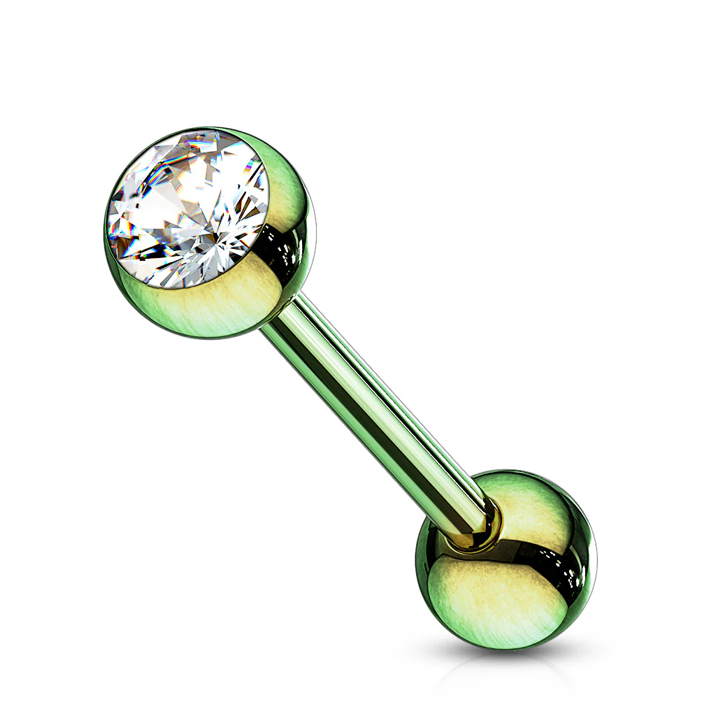 Press Fit CZ Ball Titanium IP Surgical Steel Barbell Tongue Rings - Image 4