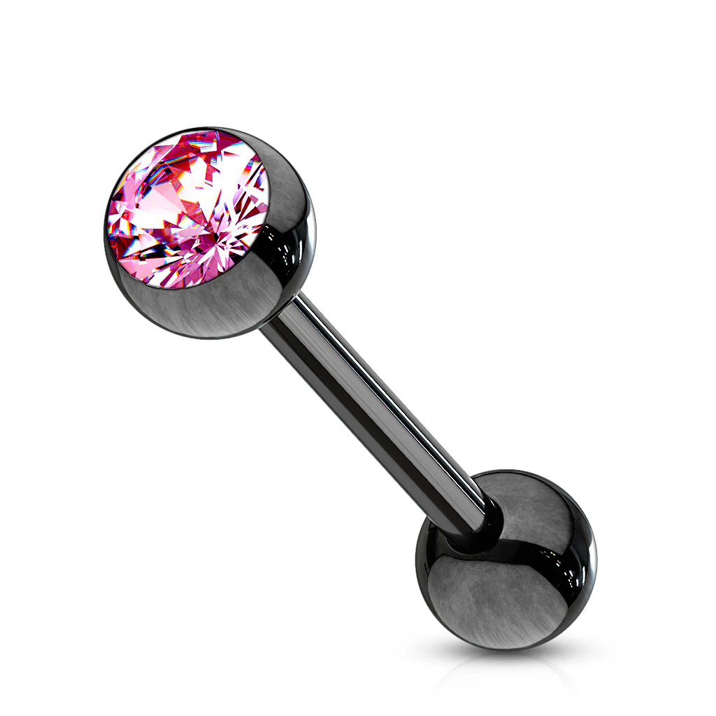 Press Fit CZ Ball Titanium IP Surgical Steel Barbell Tongue Rings - Image 5