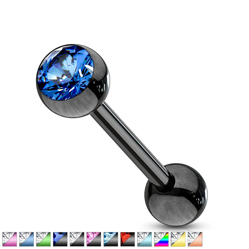 Press Fit CZ Ball Titanium IP Surgical Steel Barbell Tongue Rings - Image 6