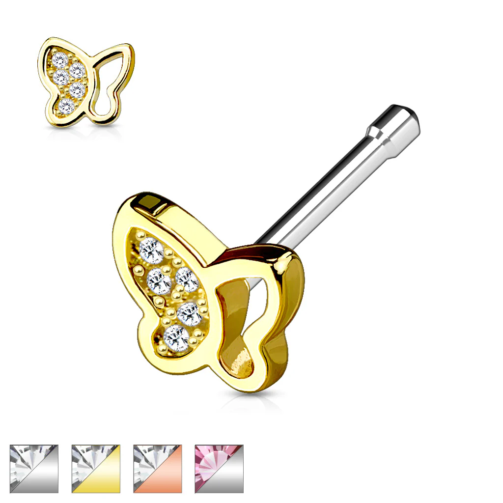 CZ Butterfly Top Surgical Steel Nose Bone Stud Rings