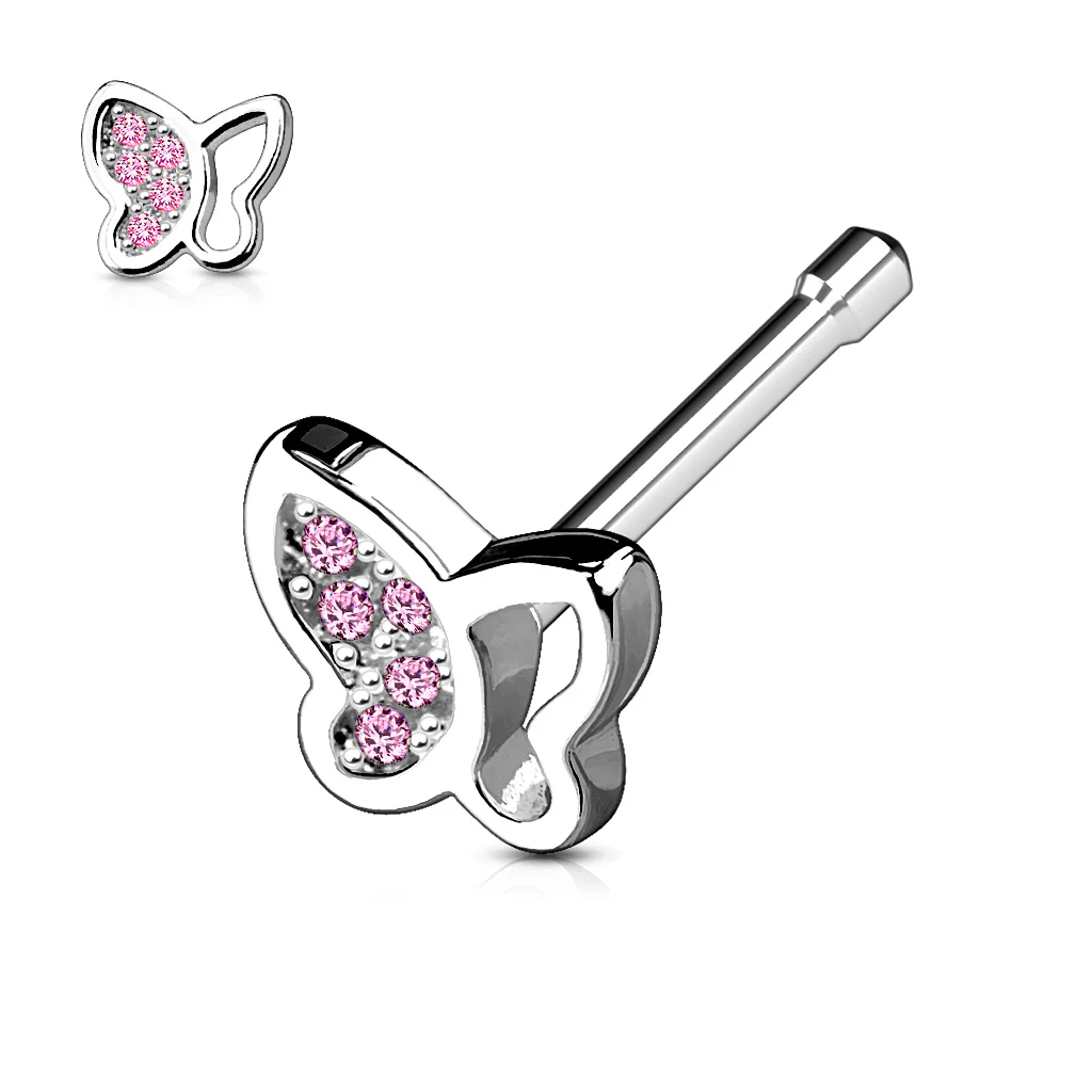 CZ Butterfly Top Surgical Steel Nose Bone Stud Rings - Image 4