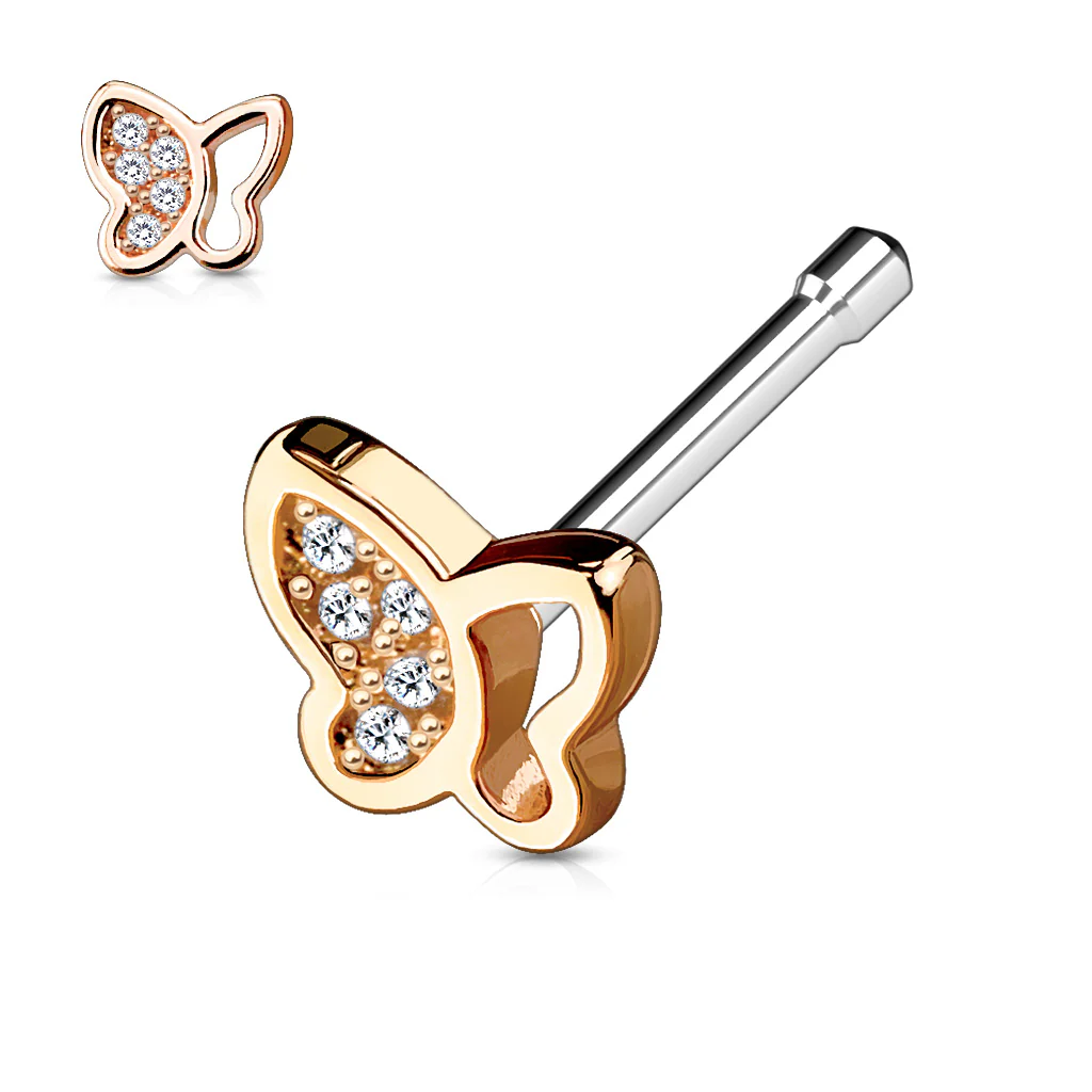 CZ Butterfly Top Surgical Steel Nose Bone Stud Rings - Image 5