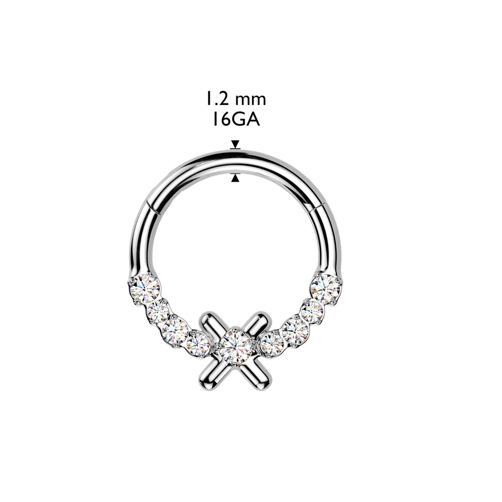 CZ Center Hinged Segment Hoop Ring for Nose Ear Lobe Helix - Image 3