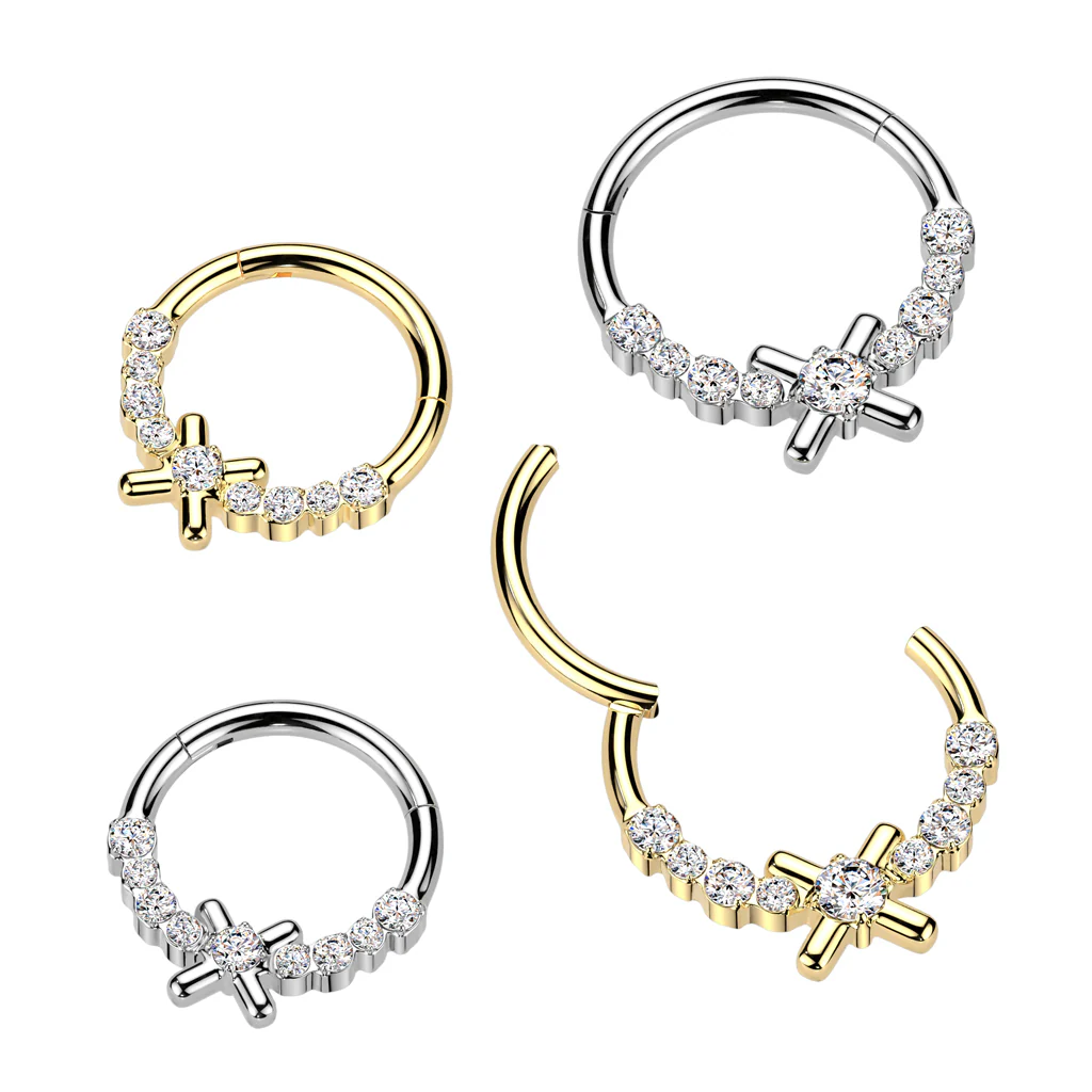 CZ Center Hinged Segment Hoop Ring for Nose Ear Lobe Helix - Image 4