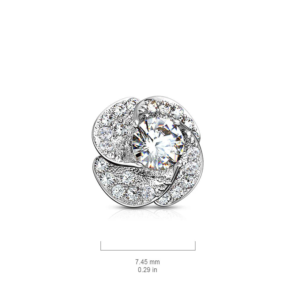 CZ Center Rose Blossom Internal Threaded Dermal Anchor Top - Image 2