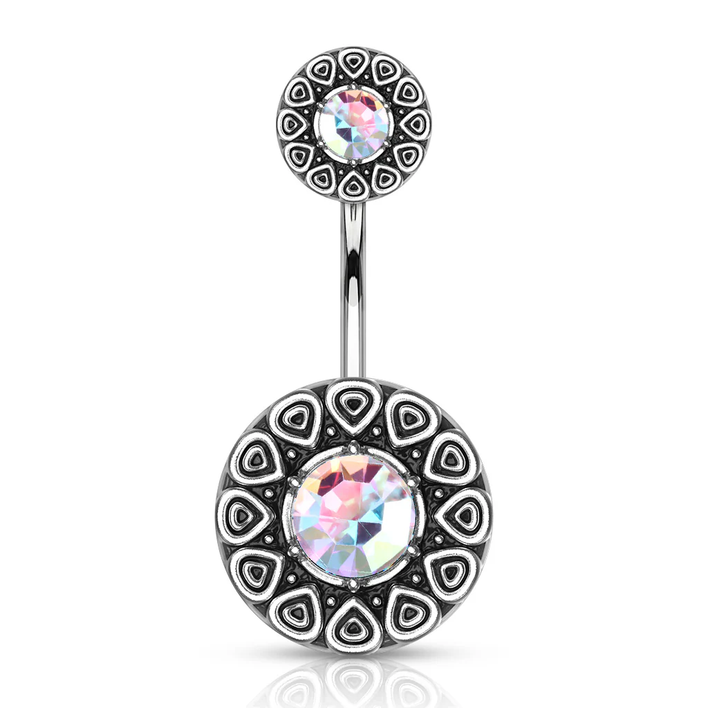 CZ Center Tribal Style 316L Surgical Steel Navel Belly Button Ring - Image 2
