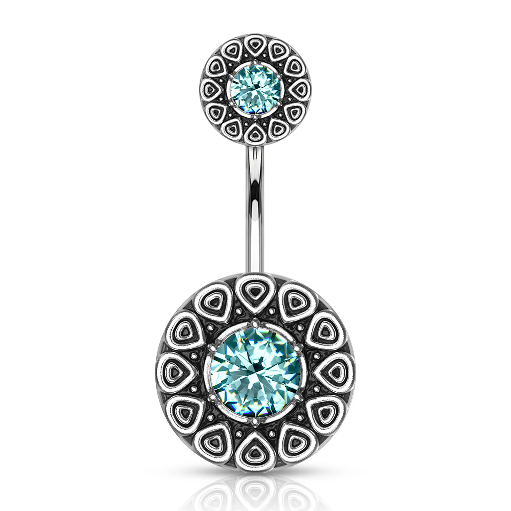 CZ Center Tribal Style 316L Surgical Steel Navel Belly Button Ring - Image 3