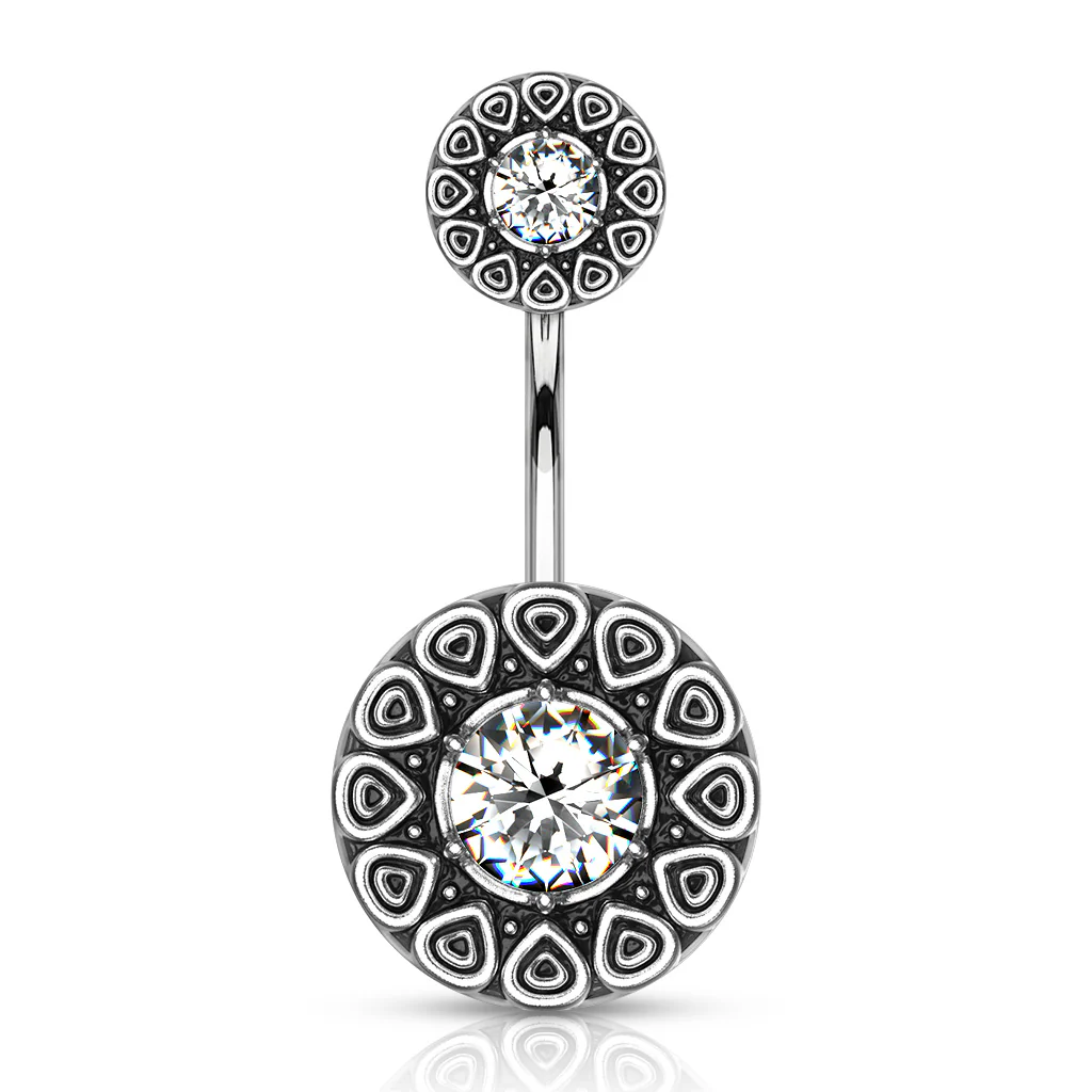 CZ Center Tribal Style 316L Surgical Steel Navel Belly Button Ring - Image 4