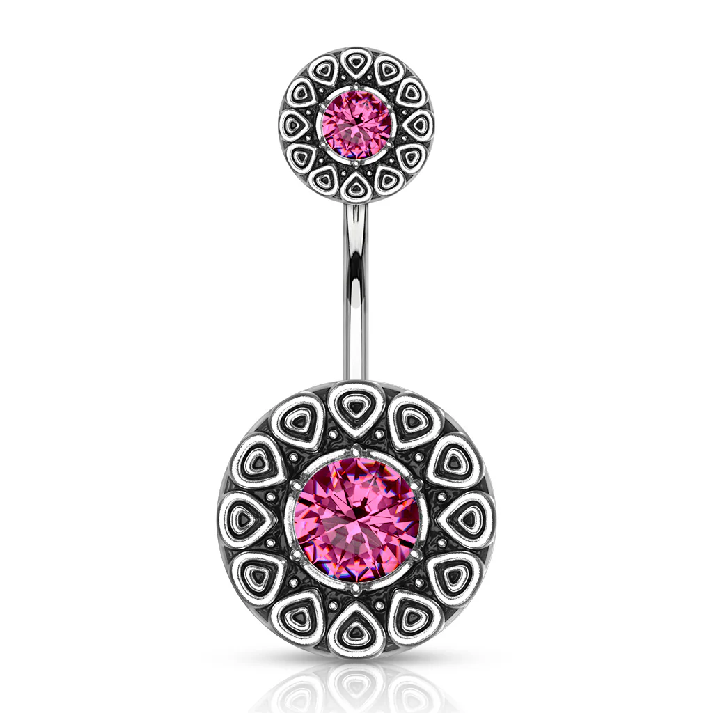 CZ Center Tribal Style 316L Surgical Steel Navel Belly Button Ring - Image 5
