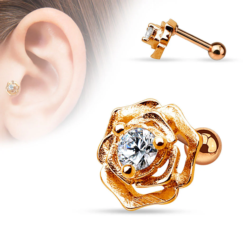 CZ Centered Flower 316L Surgical Steel Cartilage/Tragus Barbell - Image 3