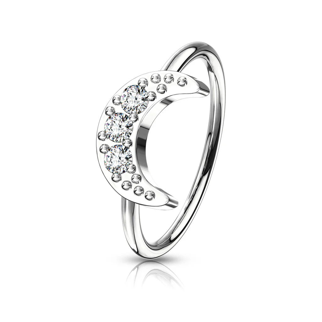 CZ Crescent Moon Ear Cartilage Daith Tragus Helix Earrings Hoop Nose Rings - Image 7