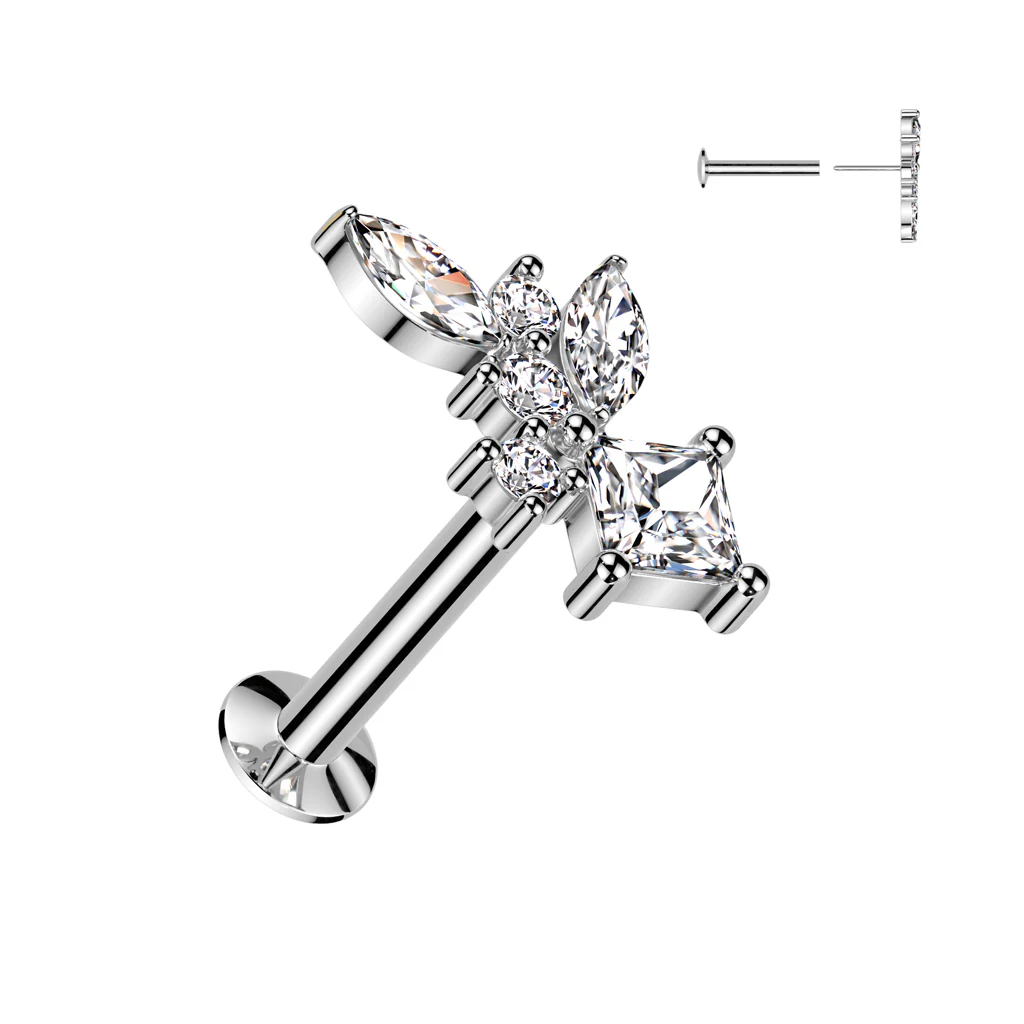 Marquise, Diamond CZ Cluster Threadless Top Labret Tragus Snug Ear Cartilage Helix - Image 2