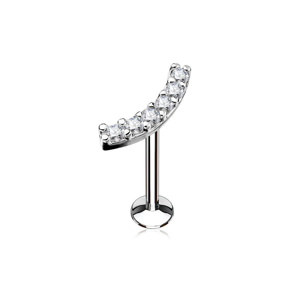 CZ Curve Internal Threaded Labret Monroe Cartilage Daith Tragus Studs - Image 2