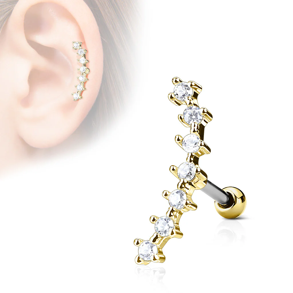 CZ Curve Line Top Ear Cartilage Daith Helix Tragus Barbell Stud - Image 2
