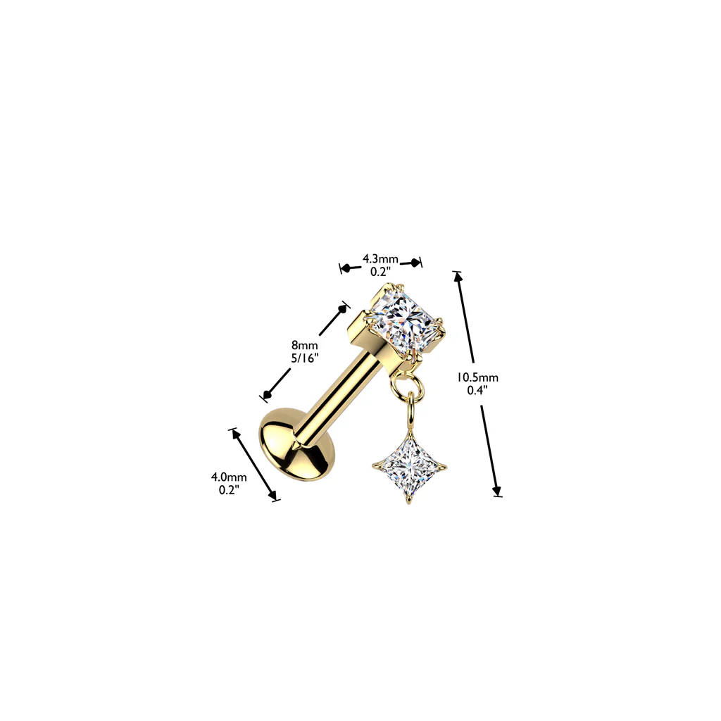 Titanium CZ Dangle Threadless Stud for Labret Tragus Lobe Helix - Image 2