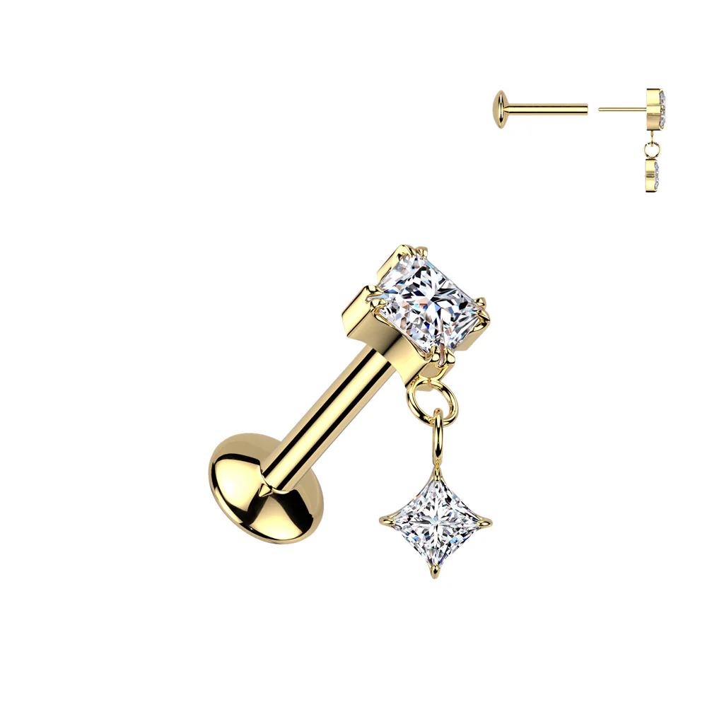 Titanium CZ Dangle Threadless Stud for Labret Tragus Lobe Helix - Image 3