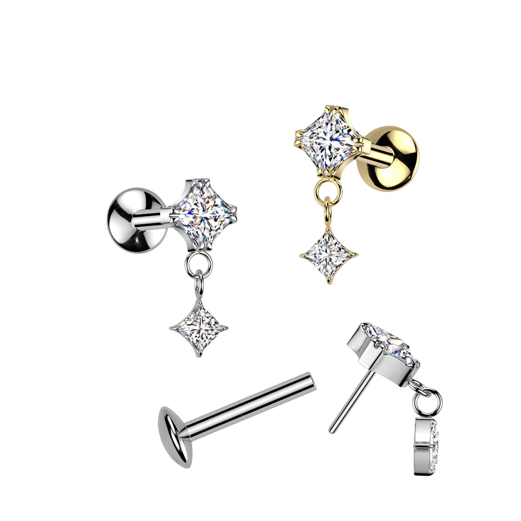 Titanium CZ Dangle Threadless Stud for Labret Tragus Lobe Helix - Image 4