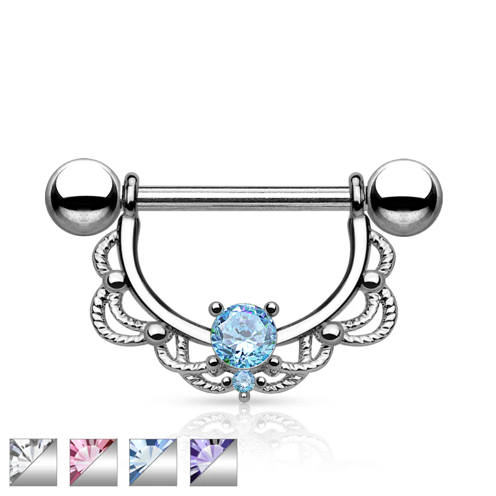 Pair of CZ Filigree Drop Surgical Steel Barbell Nipple Rings