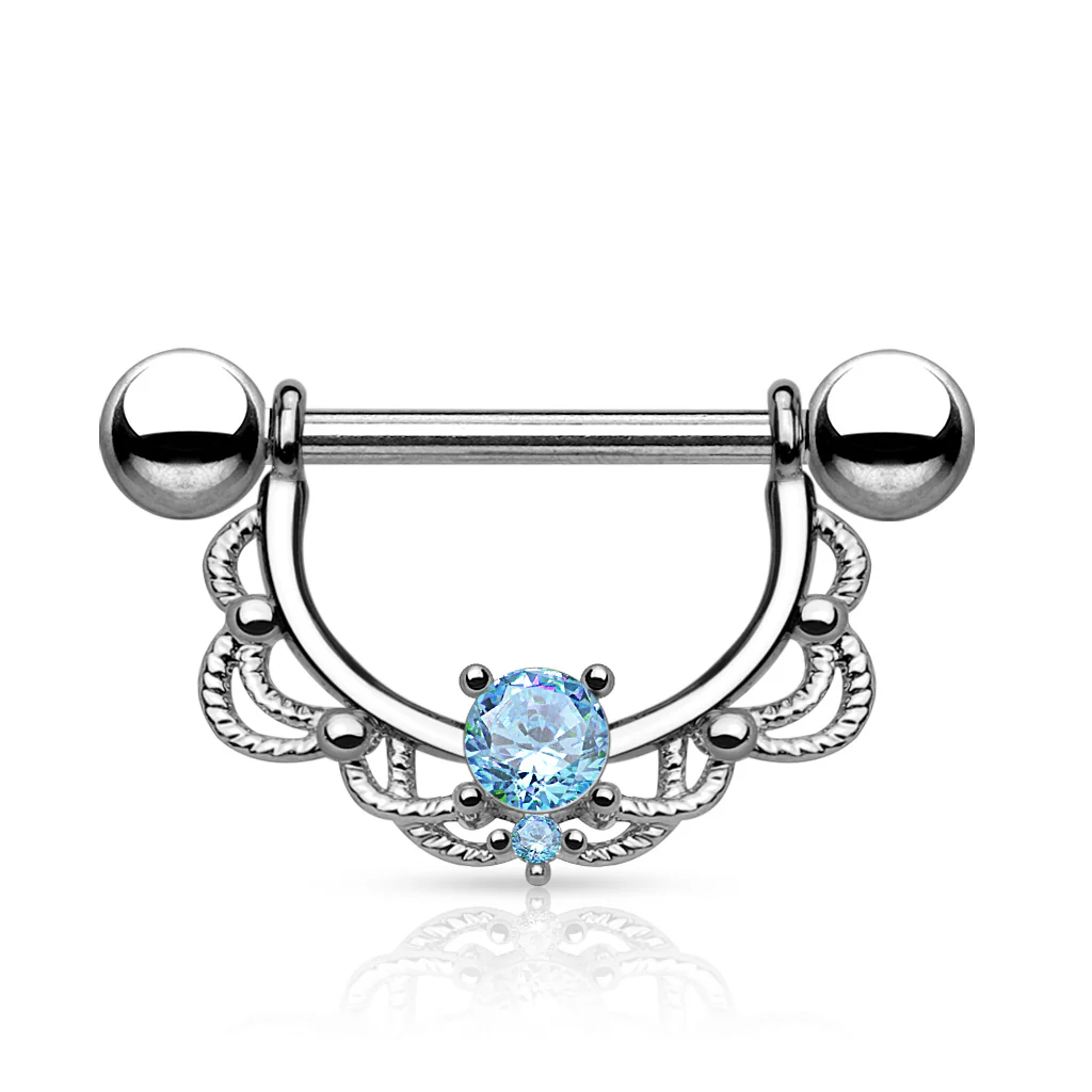 Pair of CZ Filigree Drop Surgical Steel Barbell Nipple Rings - Image 4
