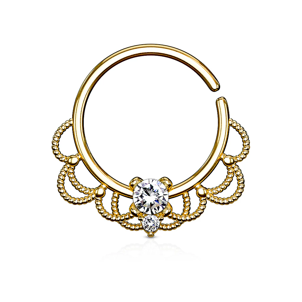 CZ Filigree Nose Septum Ear Cartilage Daith Helix Tragus Rings - Image 2