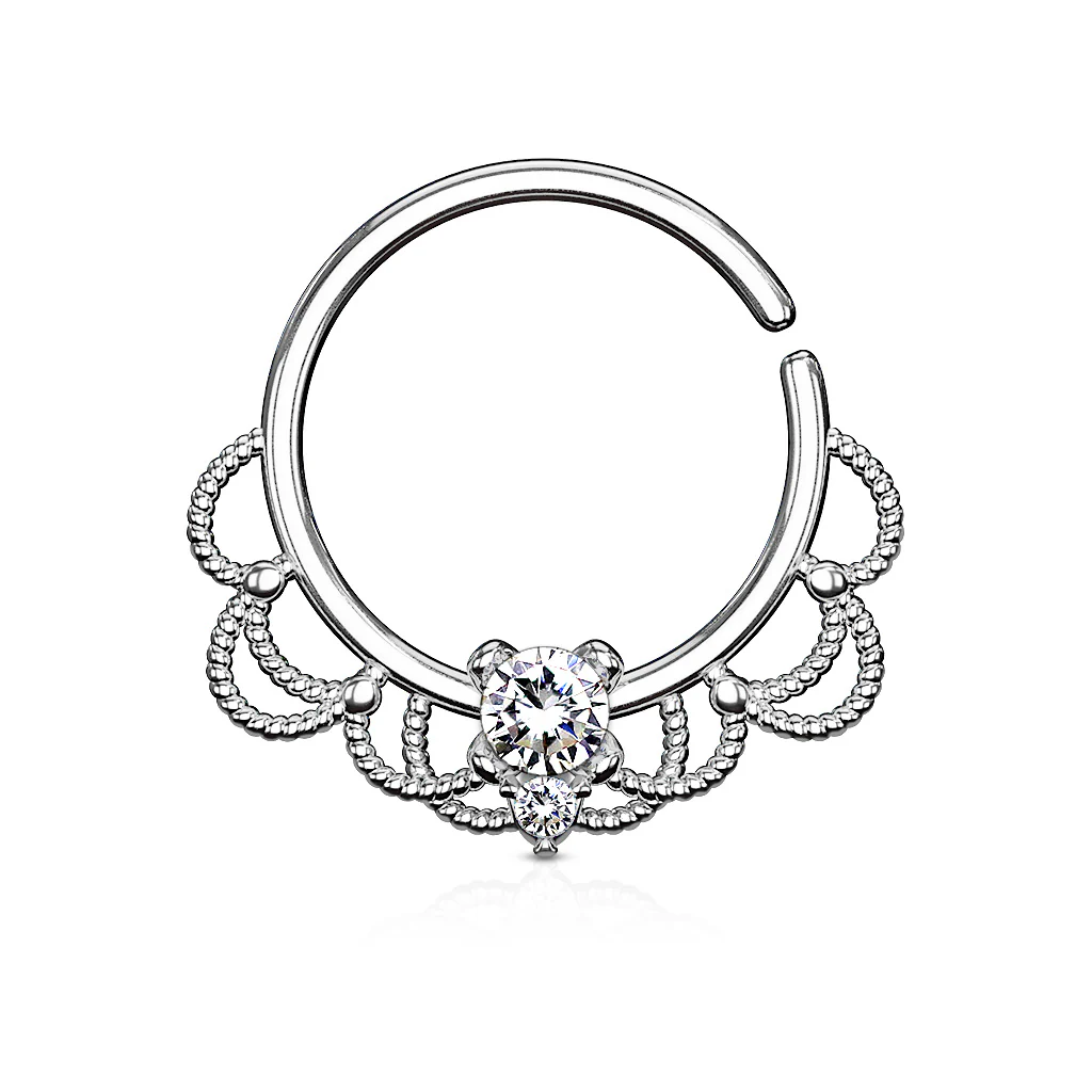 CZ Filigree Nose Septum Ear Cartilage Daith Helix Tragus Rings - Image 3