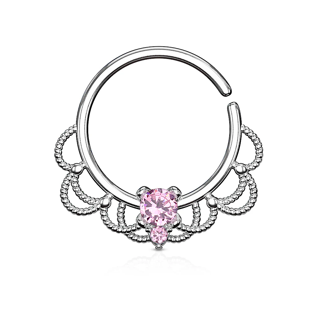 CZ Filigree Nose Septum Ear Cartilage Daith Helix Tragus Rings - Image 4