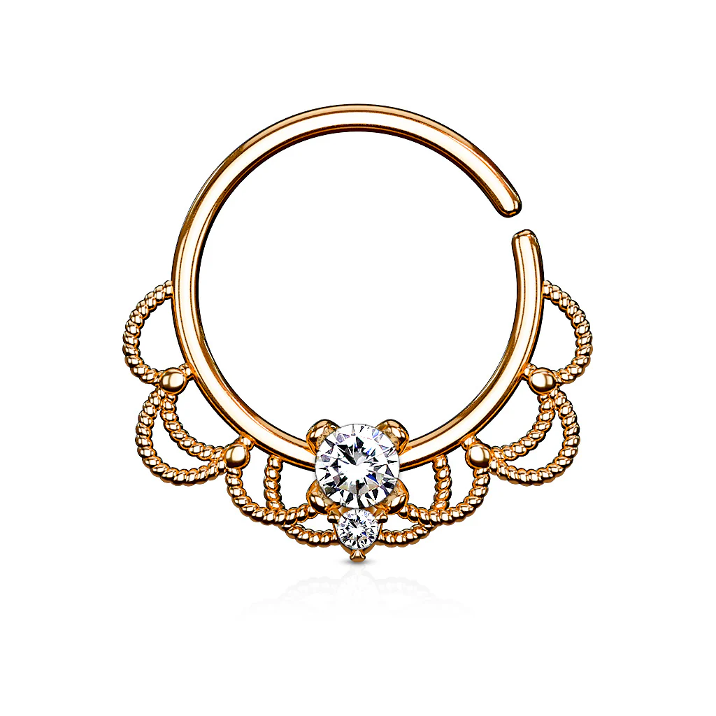 CZ Filigree Nose Septum Ear Cartilage Daith Helix Tragus Rings - Image 6
