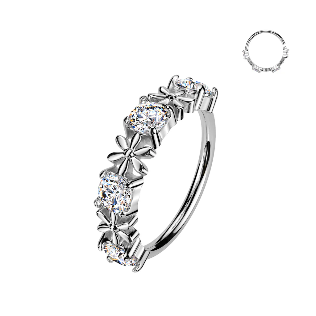 CZ & Flower Ear Cartilage Daith Tragus Helix  Nose Hoop - Image 3