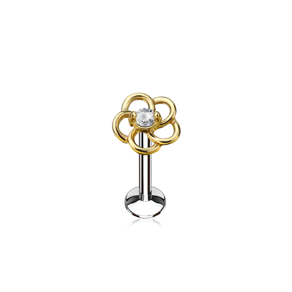 CZ Flower Internal Threaded Labret Monroe Cartilage Daith Tragus Studs - Image 3