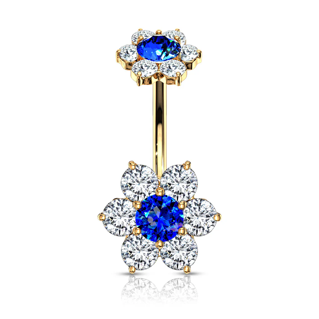 CZ Flower With Internally Threaded Top Dangle Navel Belly Button Ring - Image 4