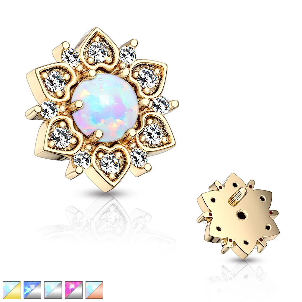 CZ Flower With Opal Center Internal Threaded Dermal Anchor Tops - Image 2