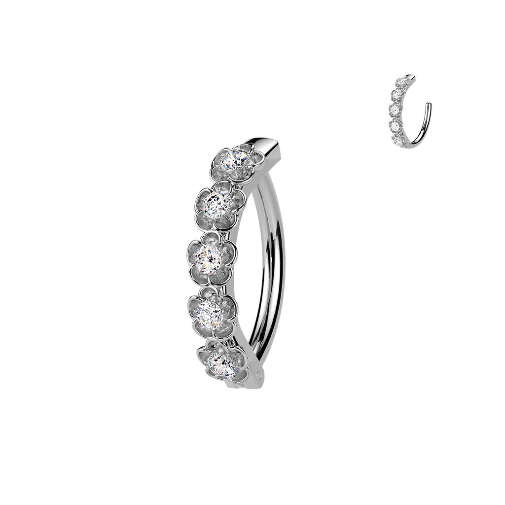 CZ Flowers Hinged Comfortable Belly Button Ring - Image 2
