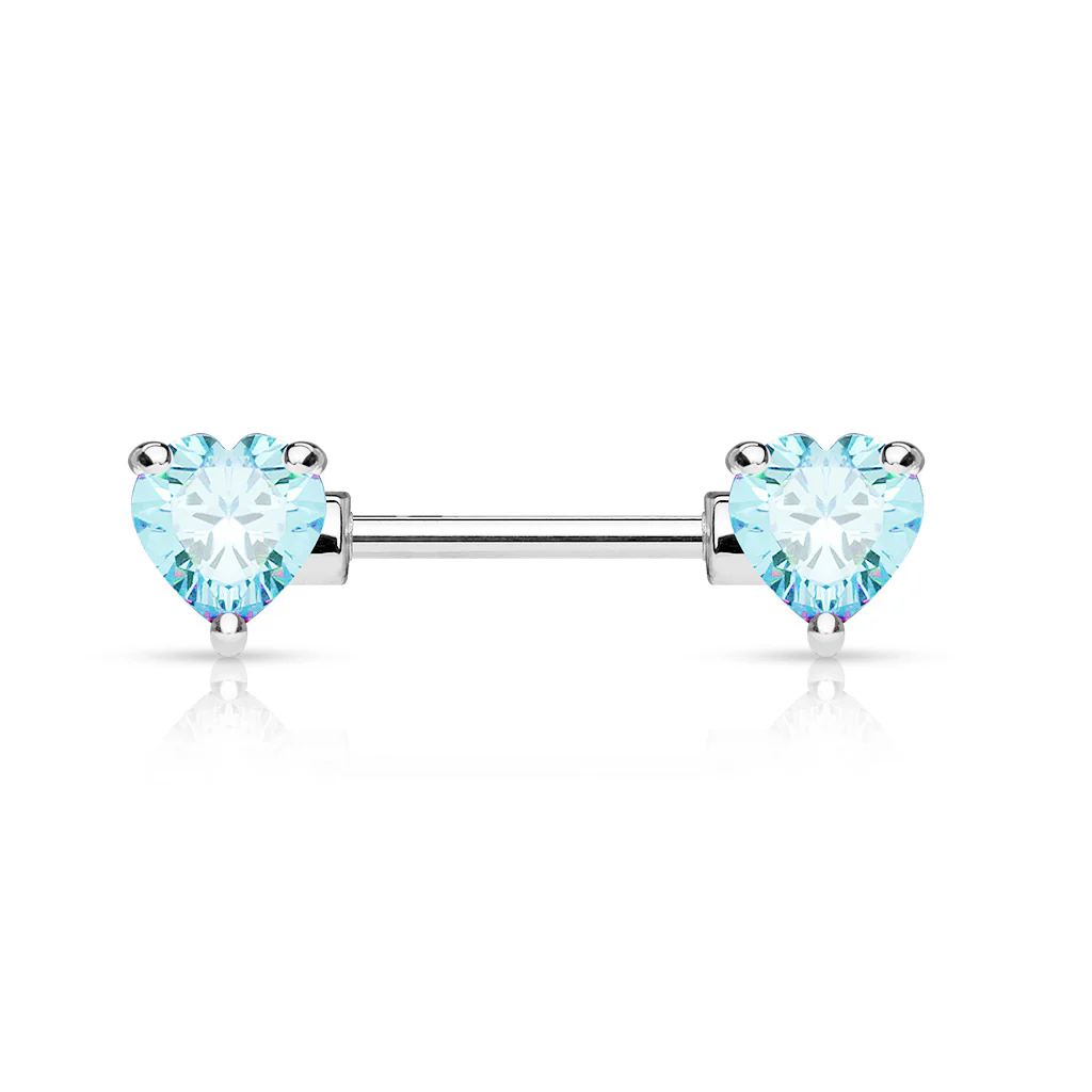 Pair of Prong Set CZ Heart Surgical Steel Barbell Nipple Rings - Image 5