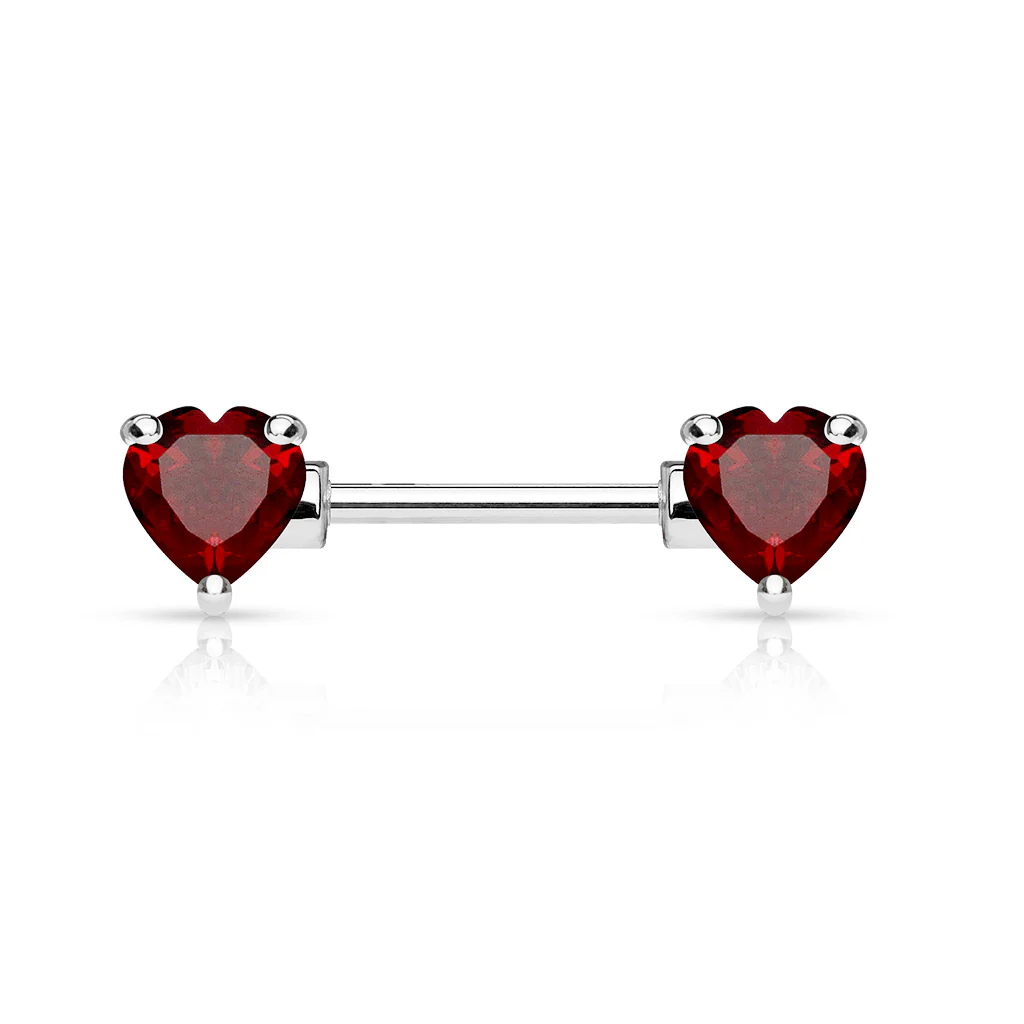 Pair of Prong Set CZ Heart Surgical Steel Barbell Nipple Rings - Image 6